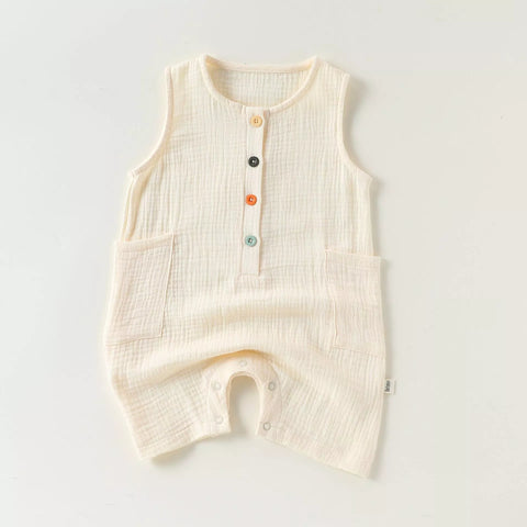 Unisex Baby Sleeveless Rainbow Button Romper