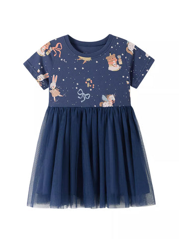 Girls Bear & Unicorn Starry Night Print Tee Dress