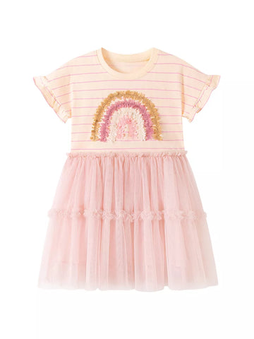 Girls Rainbow & Stripes Pattern Tee Shirt Dress