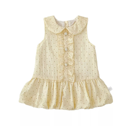 Girls Polka Dot Ruffle Collar Drop Waist Dress
