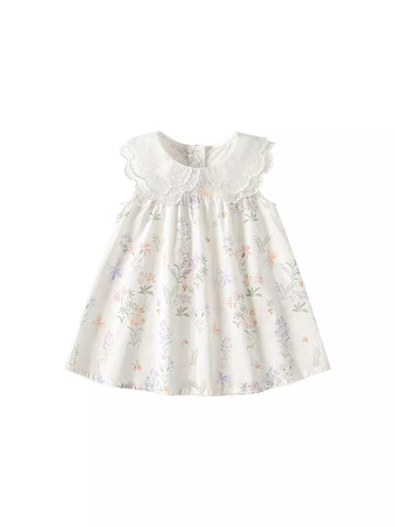 Girls Layered Scallop Collar Floral Dress