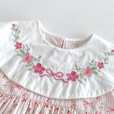 Baby Girl Circle Collar Flower Emb Dress