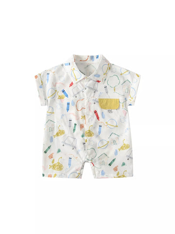 Baby Boy School Print Shirt Romper