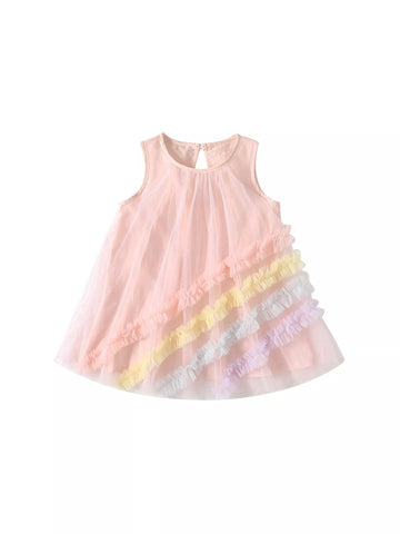 Girls Rainbow Ruffle Tulle Swing Dress