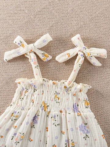 2 Pc Baby Girl Floral Print Smock Romper