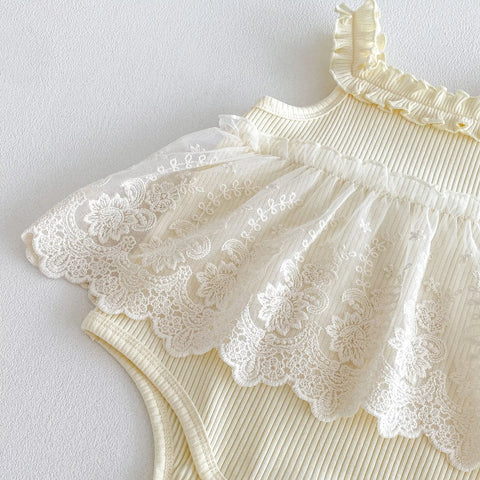 Baby Girl Ribbed Lace Overlay Skirt Dress