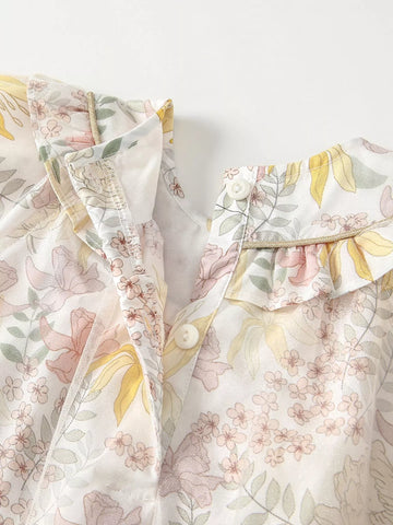 Girls Round Collar Floral Gardenia Dress