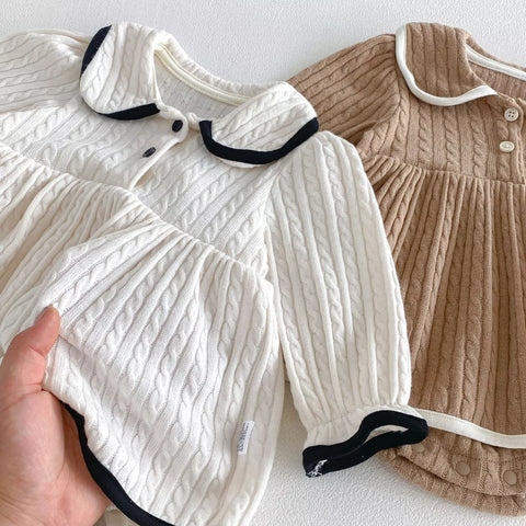 2 Pc Baby Girl Piping Trim Cable Knit Sweater Dress