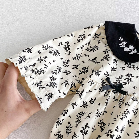 Baby Girl Paisley Print Contrast Collar Long Sleeve Bodysuit
