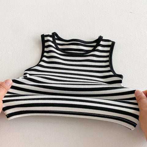 2 Pc Baby Stripe Tank & Pocket Pinafore Dress