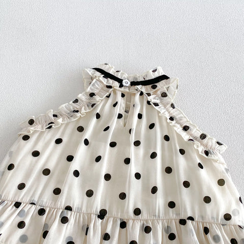 Baby Girl Chic Halter Polka Dot Bow Tie Bodysuit Dress