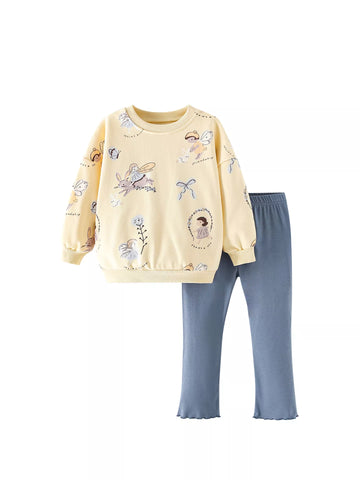 2 Pc Girls Fairy Print Sweatshirt & Leggings Set