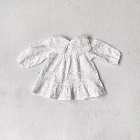 Baby Girl Textured Butterfly Collar Bow Dress