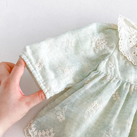 Baby Girl Floral Embroidered Lace Collar Bodysuit Dress