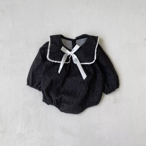 Baby Girl Textured Butterfly Bow Collar Bodysuit