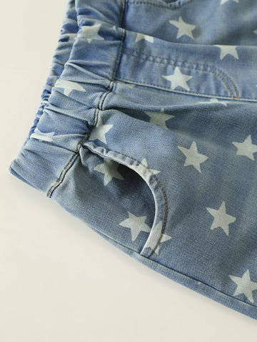 Toddler Girls Star Print Wide Leg Denim Pant