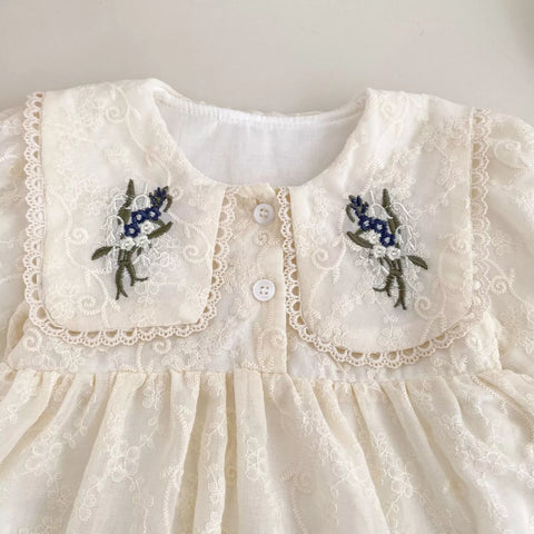 Baby Girl Floral Embroidered Lace Collar Romper Dress