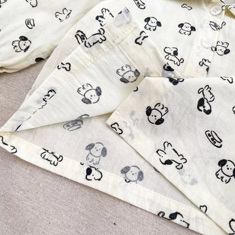 2 Pc Baby Boy Puppy Print Shirt & Overalls Set