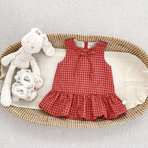 2 Pc Baby Girl Bow Print Peter Pan Collar Ruffle Dress