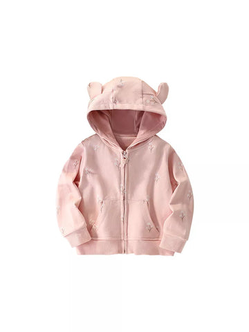 Baby Girl Floral Print Bear-Ear Zip-Up Hoodie