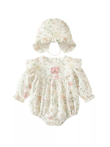 2 Pc Baby Girl Spring Flower Bunny Print Bodysuit