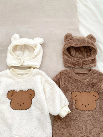 Baby Soft Fleece Bear Romper with Hat