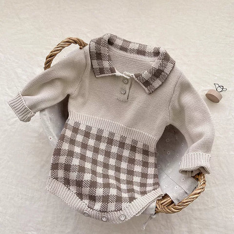 Baby Girl Knit Gingham Polo Bodysuit