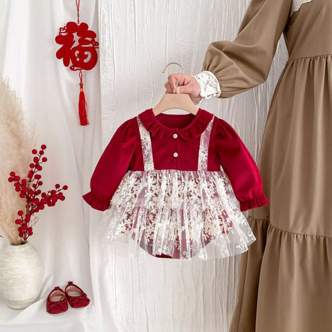 Baby Girls 2 in 1 Sheer Lace Layered Bodysuit