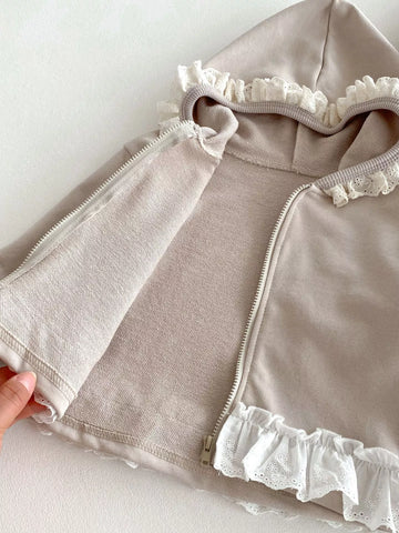 Girls Lace Ruffle Hem Hoodie