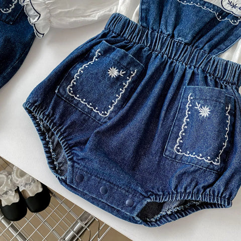 2 Pc Baby Girl Denim Pinafore w/Shirt