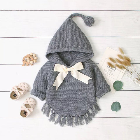 Baby Girls Shawl Fringe Style Hooded Sweater