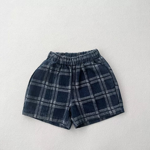 Boys Wide Denim Plaid Shorts