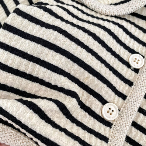 2 Pc Girls French Stripe Cardigan Wide Pants Set