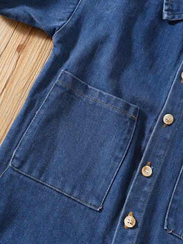Baby Boy Denim Romper Bear Patch