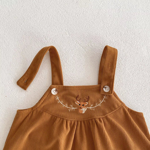 2 Pc Baby Girl Forest Animals Print Corduroy Overalls Set
