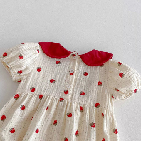 Baby Girl Strawberry Contrast Collar Bodysuit