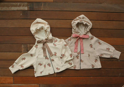 Girl Swing Waffle Knit Bear Zip up Jacket