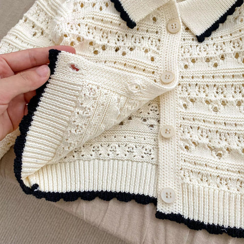 Baby Girl Hollow Knit Scallop Trim Cardigan