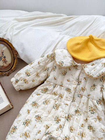 Baby Girls Floral Print Bow Padded Fleece Suit