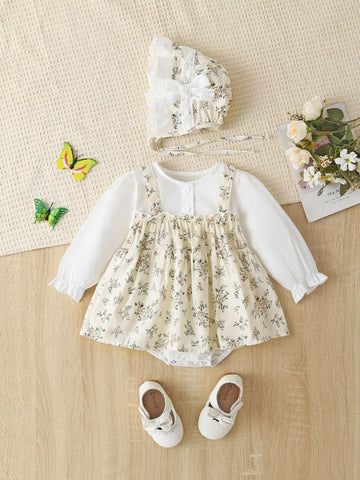 Baby Girl 2 in 1 Floral Dress with Bonnet