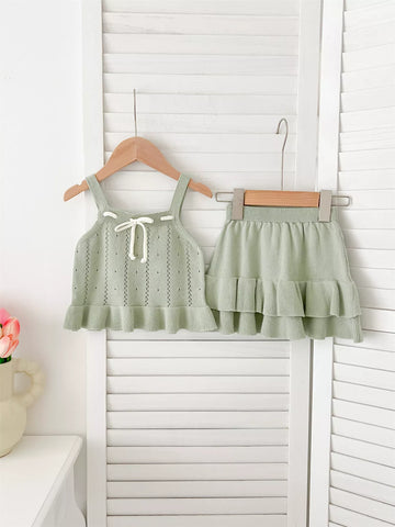 2 Pc Girls Pattern Knit Cami w/ Skirt