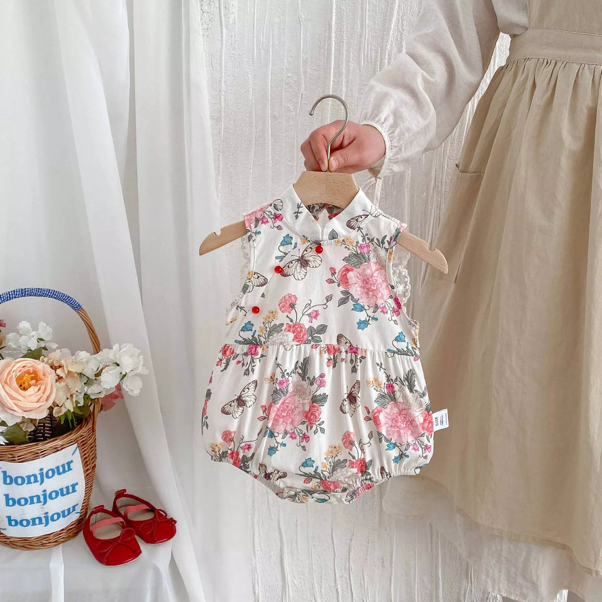 Baby Girl Spring Butterfly Qipao Style Bodysuit