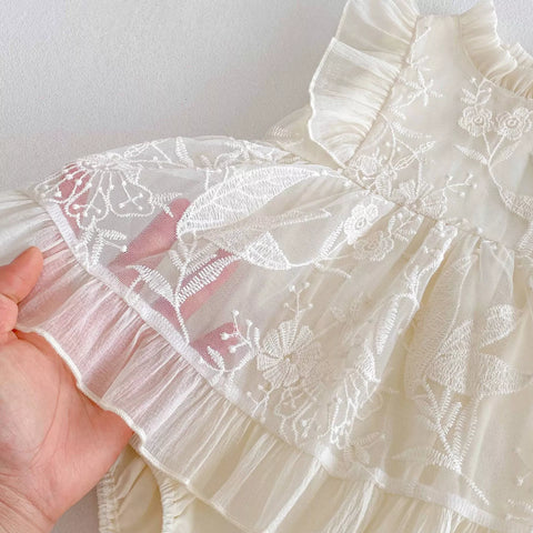 Baby Girl Embroidered Lace Flutter Sleeve Dress