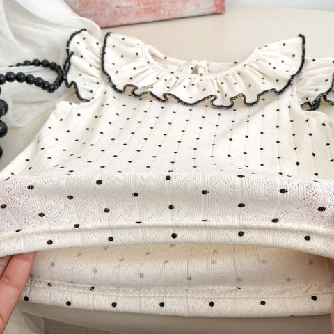2 Pc Girls Ruffle Polka Dot Shirt w/ Tutu Skirt