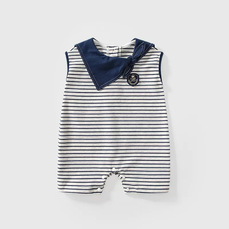 Baby Boy Faux Scarf Sailor Stripe Romper