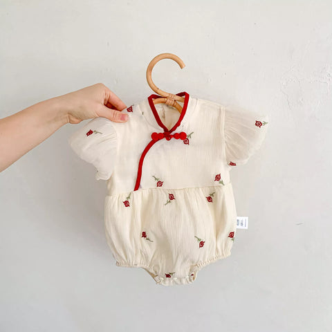 Baby Girl Rose Cheongsam Short Sleeve Bodysuit