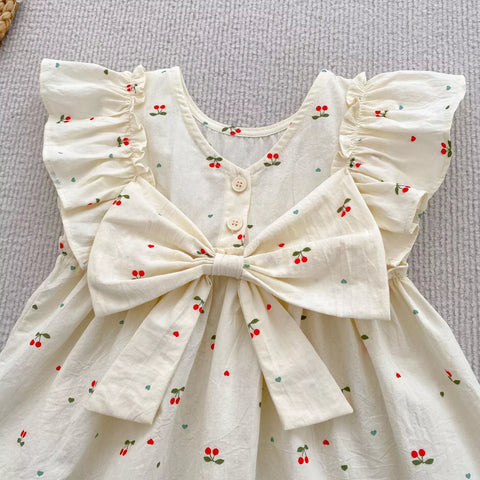 Girls Mini Cherry Bow Back Dress/Bodysuit
