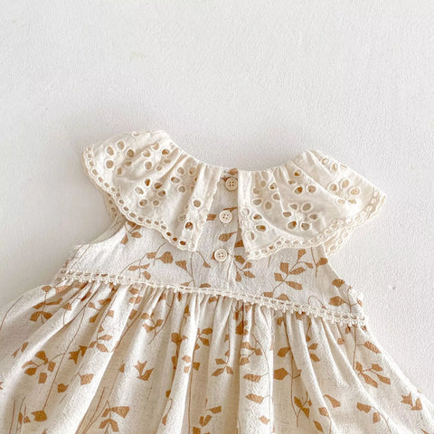 Baby Girl Autumn Leaves Eyelet Collar Dress