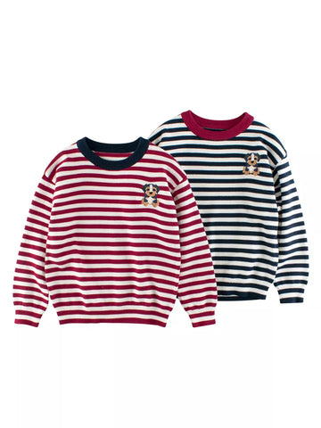 Boys Stripe Sweater with Dog Embroidery