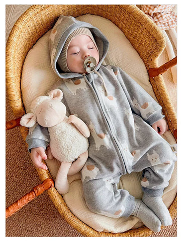 Baby Fleece Lined Animal Knitted Hooded Romper